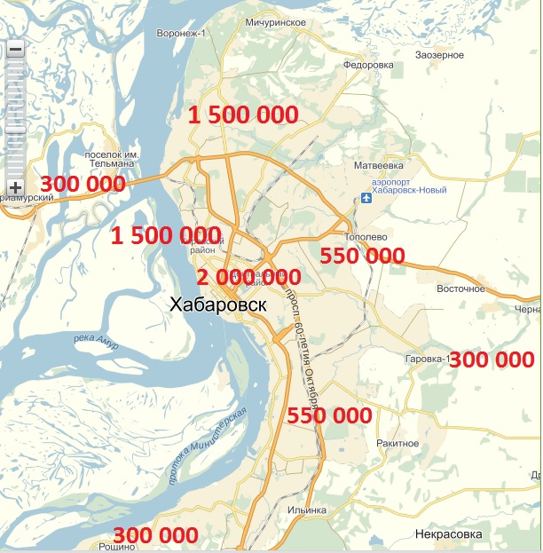 Примерные цены на земельные участки в г.Хабаровск  и пригороде